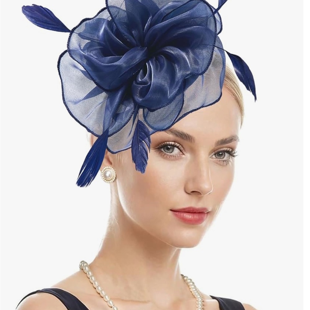 Elegant Blue Fascinator Hat Headband with Clip